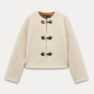 ZARA NEW WOMAN DOUBLE-FACED JACKET WITH GOLD AND FAUZ LEATHER TOGGLES SIZE M